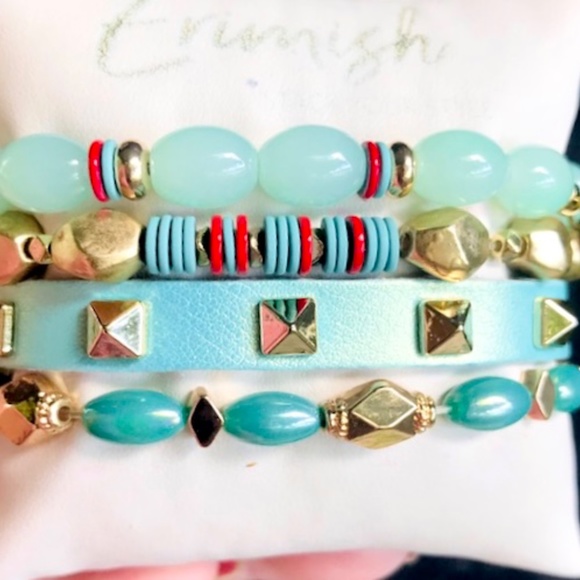 ERIMISH BRACELETS ⭐️ New SEA-MIST GOLD PYRAMID STUDDED LEATHER 4 PC STACK NWT - Picture 10 of 15